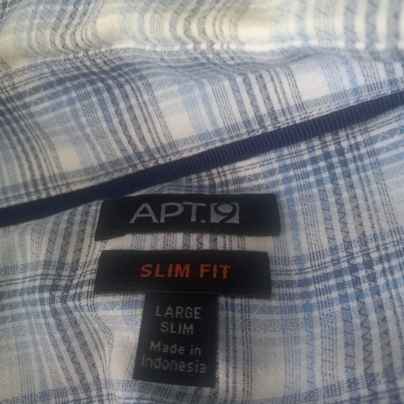 Large Slim Fit Apt. 9 Blue Men's Dress Shirt Short Sleeve Man's Button Up Solid - Picture 4 of 8